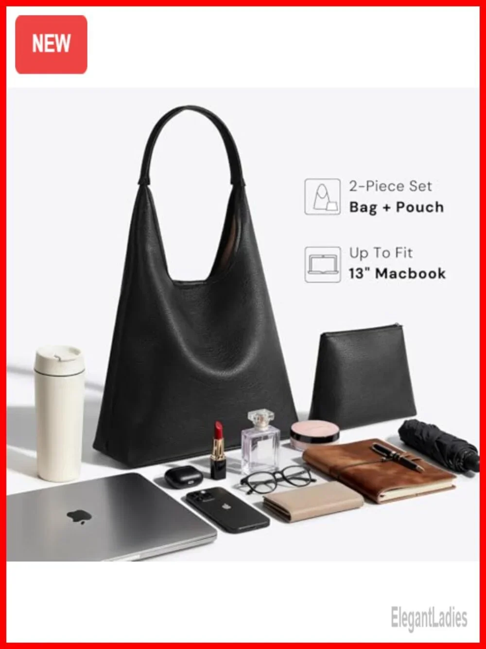 Large Slouchy Shoulder Hobo Bag Vegan Leather Everyday Purse Set